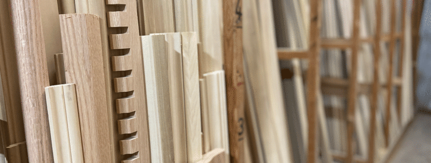 A variety of hardwood moulding elements.