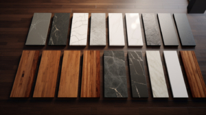 A split image of different countertop materials. 