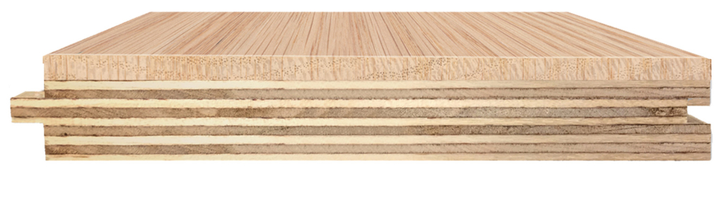 Inside look at the layers of engineered hardwood flooring.