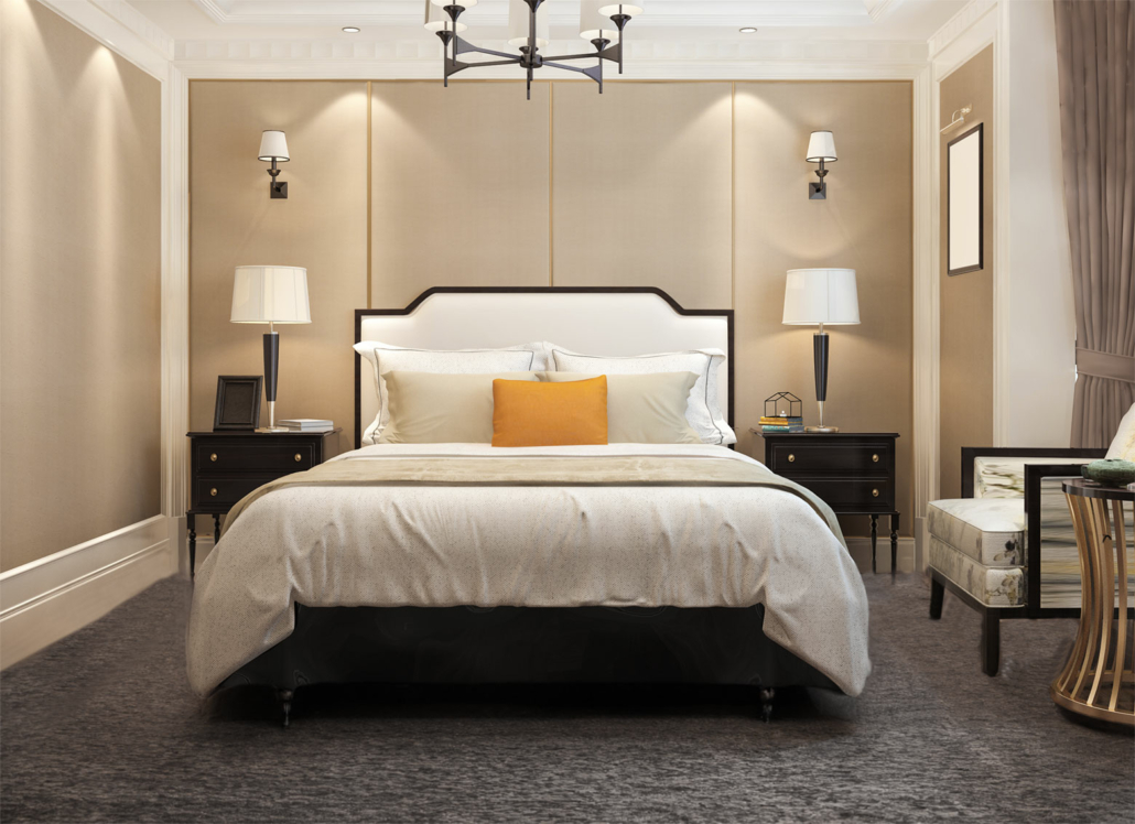 Luxury carpet in a modern bedroom.
