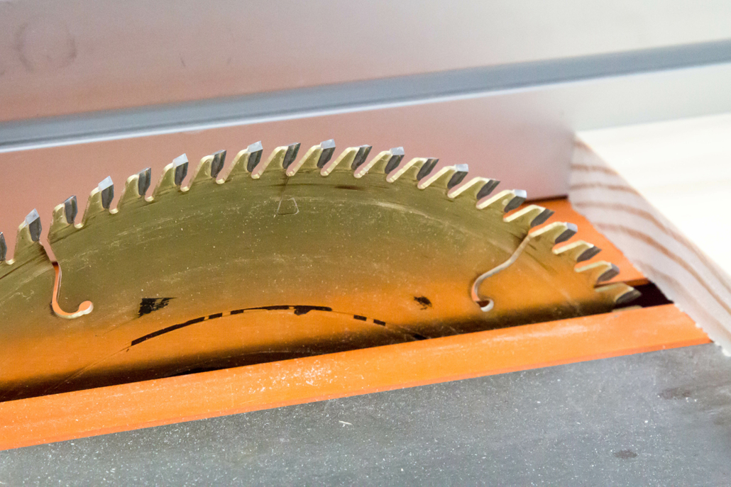 An up-close image of a table saw blade. 
