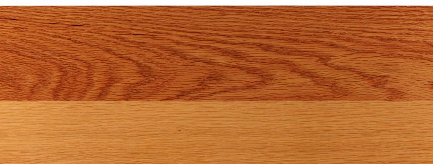A split image of white and red oak flooring with the words “The Difference Between Red Oak and White Oak Flooring Explained” above it.