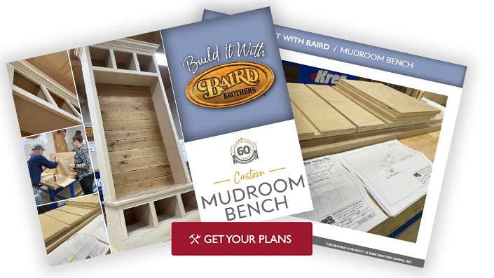 Image with link to free design plans for a mudroom bench.