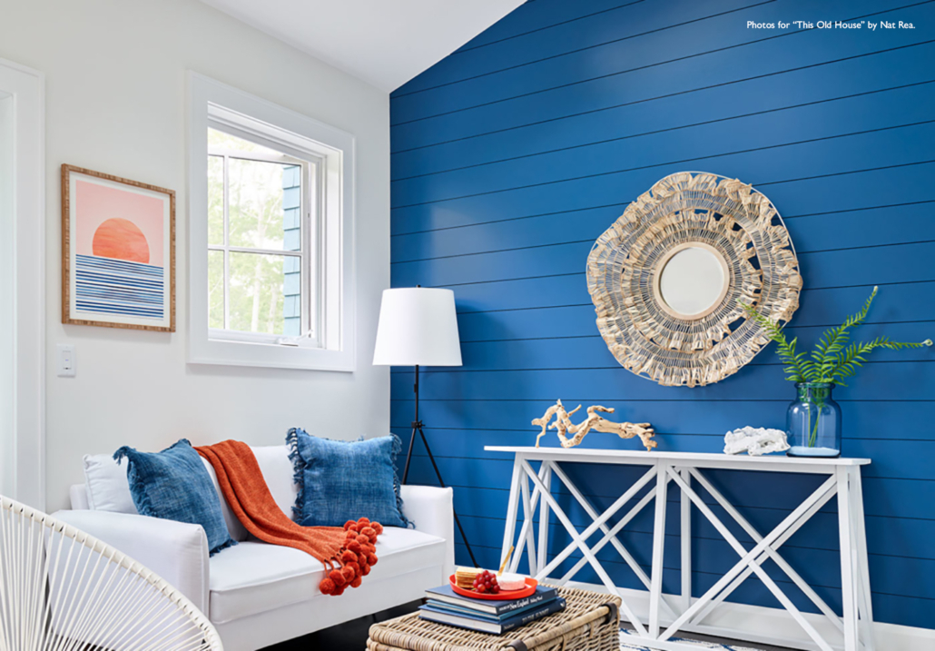 Project by This Old House that utilizes bright blue shiplap accent wall.