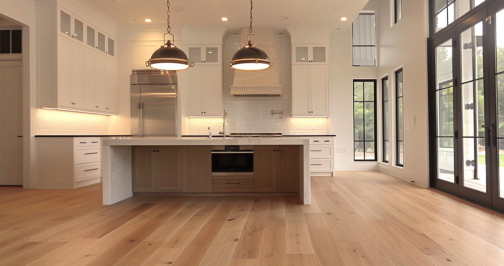 White oak flooring in a kitchen.